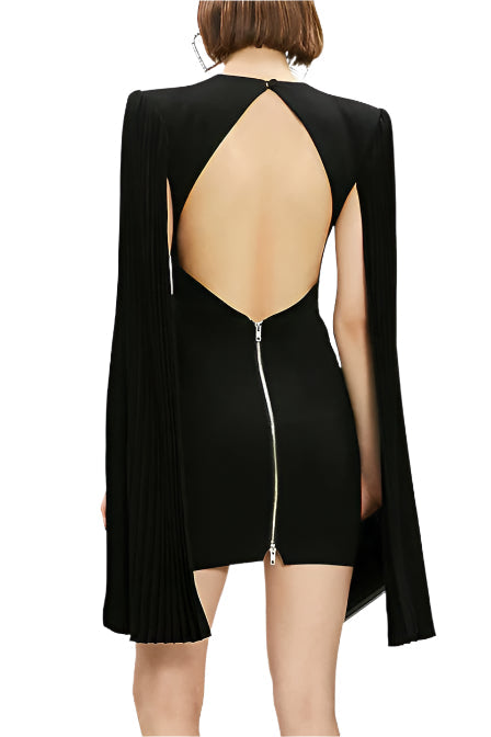 Cocktail Dresses Short Fitted Cape cocktail Dress Black