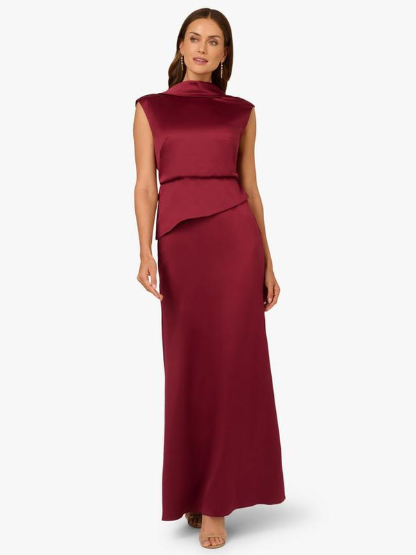 High Neck Sleeveless Satin Evening Gown by Adrianna Papell AP1E212258