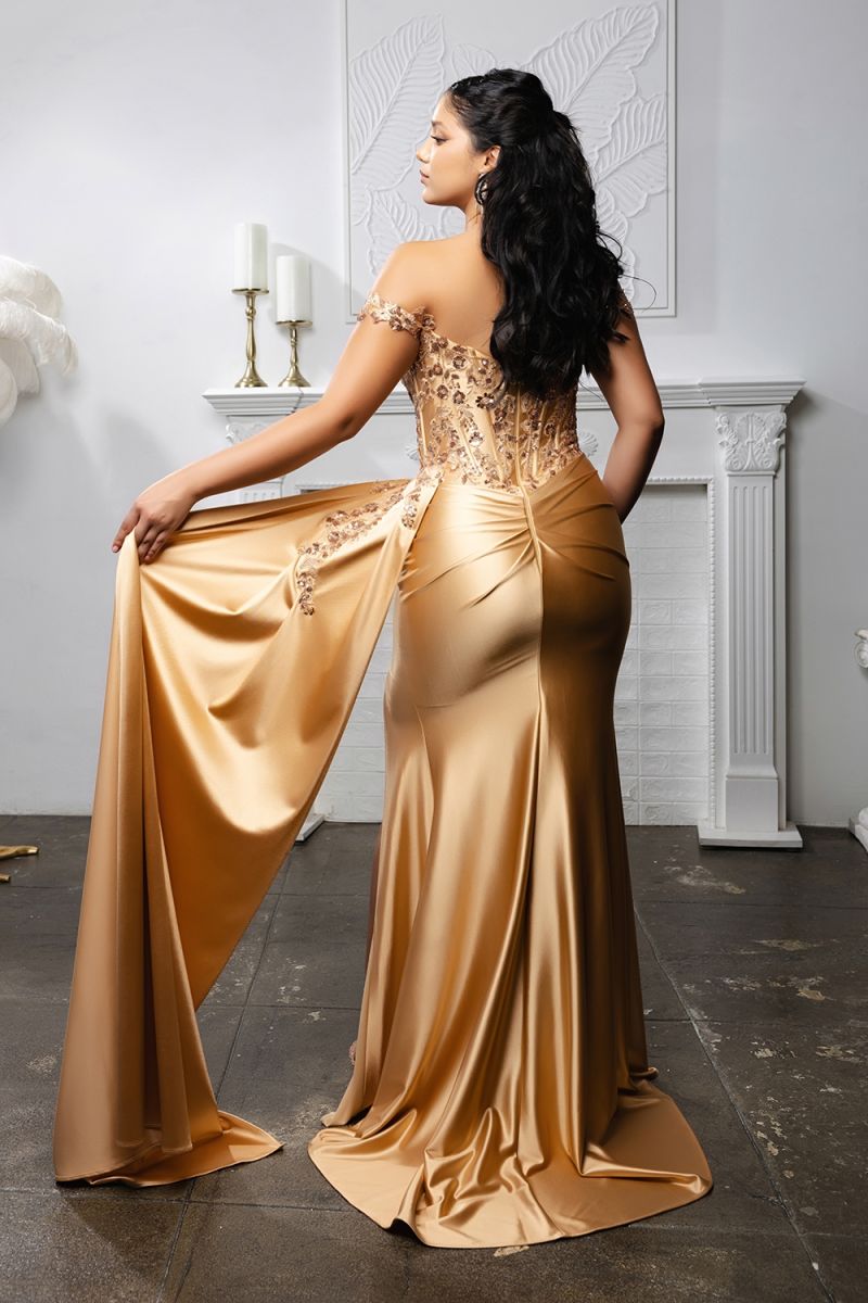 Off-the-Shoulder Floor-Length Satin Prom Sheath/Column May Queen 2179