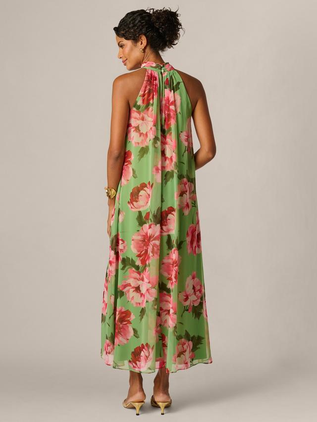 Draped Floral Chiffon Halter Trapeze Gown Adrianna Papell AP1E213278
