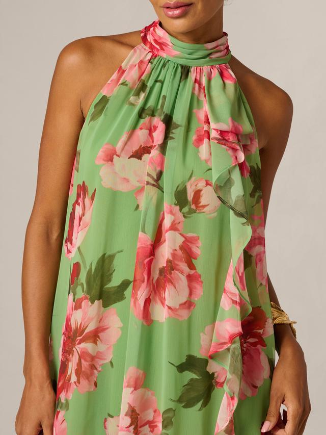 Draped Floral Chiffon Halter Trapeze Gown Adrianna Papell AP1E213278
