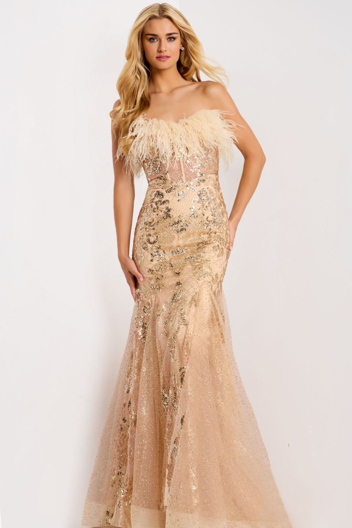 Prom Dresses Sequin Long Formal Mermaid Floral Prom Dress Gold