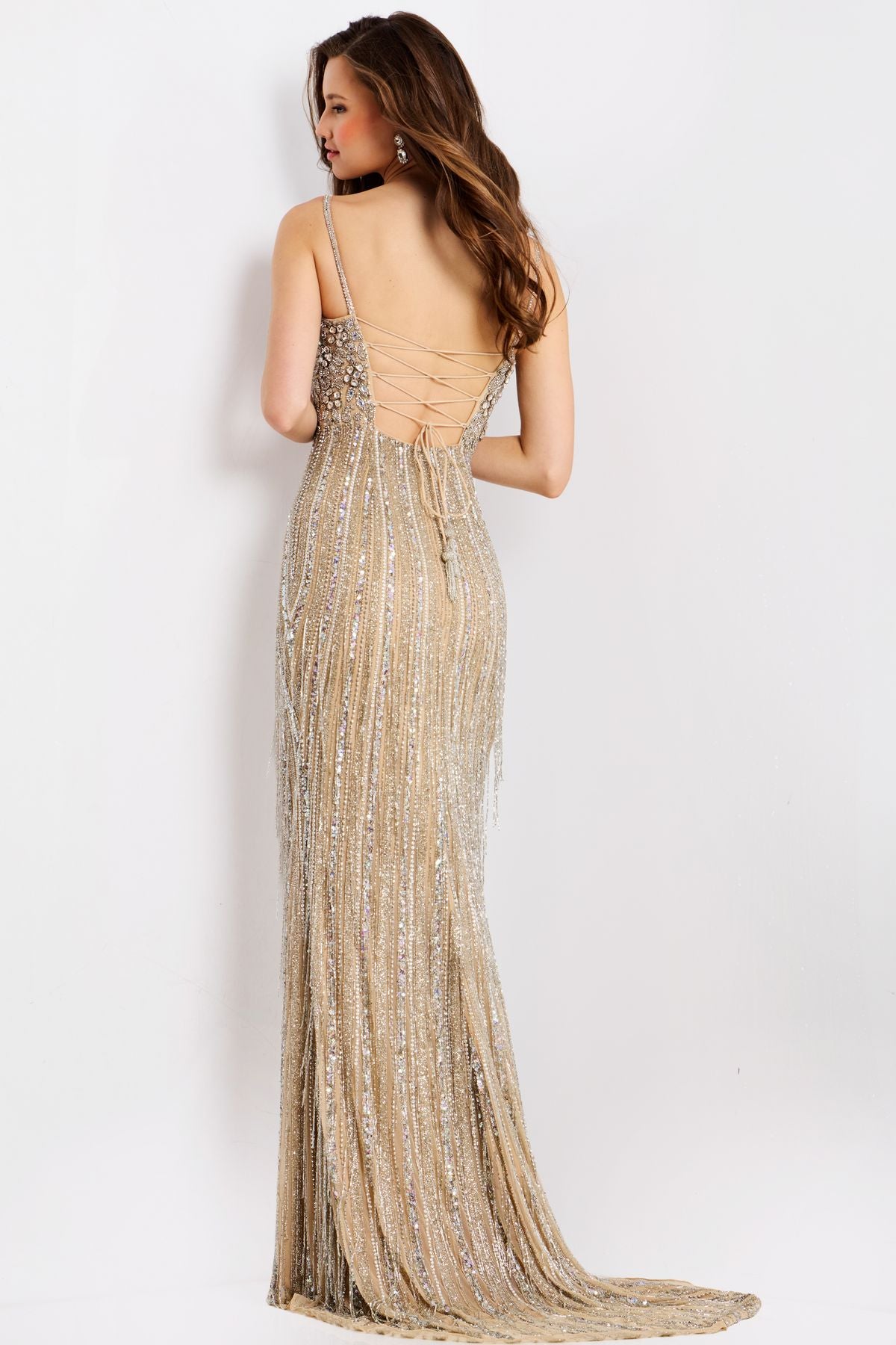 Prom Dresses Applique Long Formal Beaded Prom Dress Nude/Silver