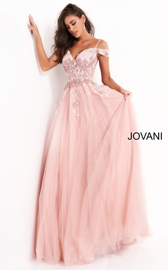 Prom Dresses A Line Long Formal Prom Floral Dress Blush