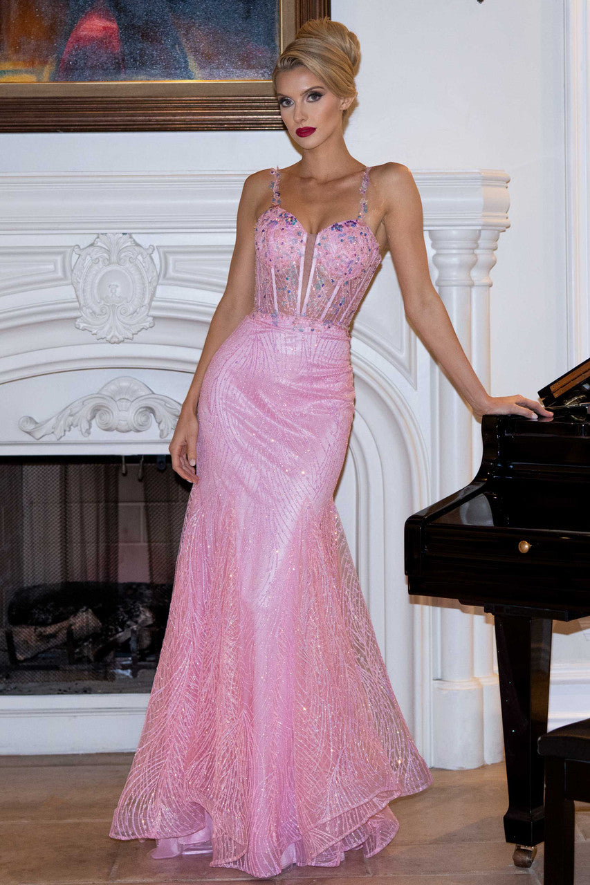 Prom Dresses Long Glitter Corset Formal Prom Dress Lenovia 8430 Pink