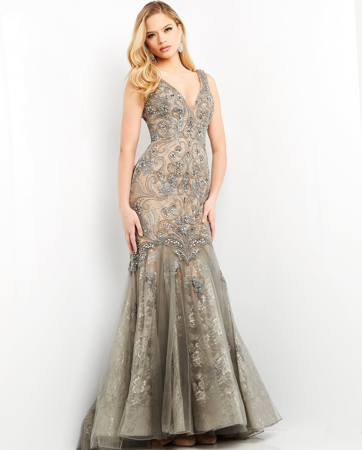 Prom Dresses Beaded Long Formal Evening Prom Dress Gunmetal