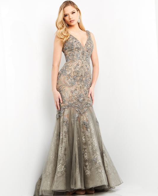 Prom Dresses Beaded Long Formal Evening Prom Dress Gunmetal