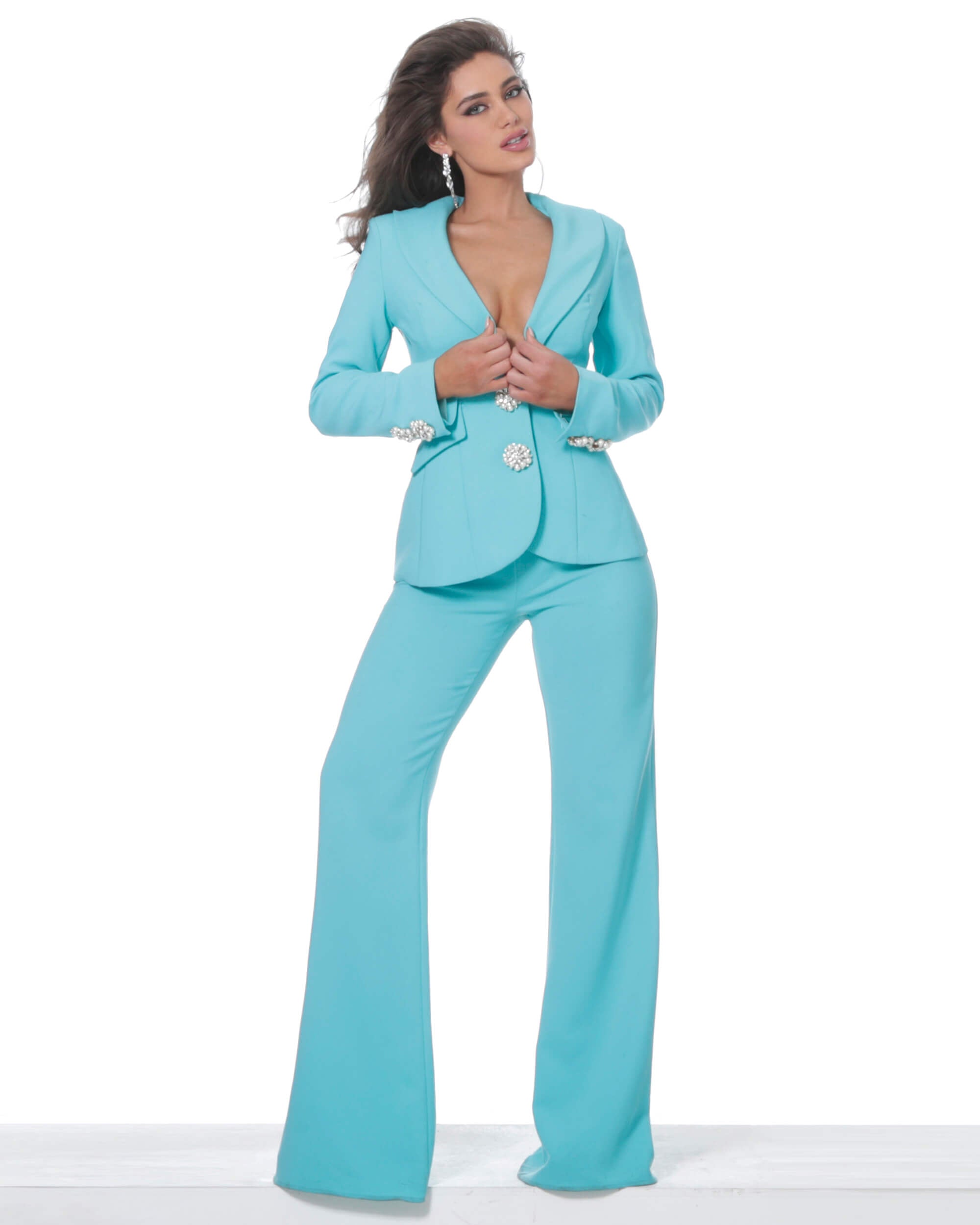 Pant Suit Long Beaded Two Piece Formal Pansuit TUQUOISE