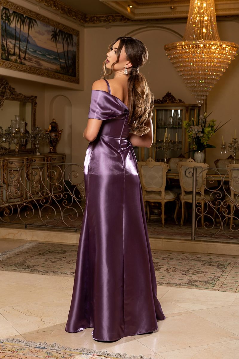 Victorian Lilac Streck Neck Floor-Length Satin Formal Crystal Dress May Queen RQ8270