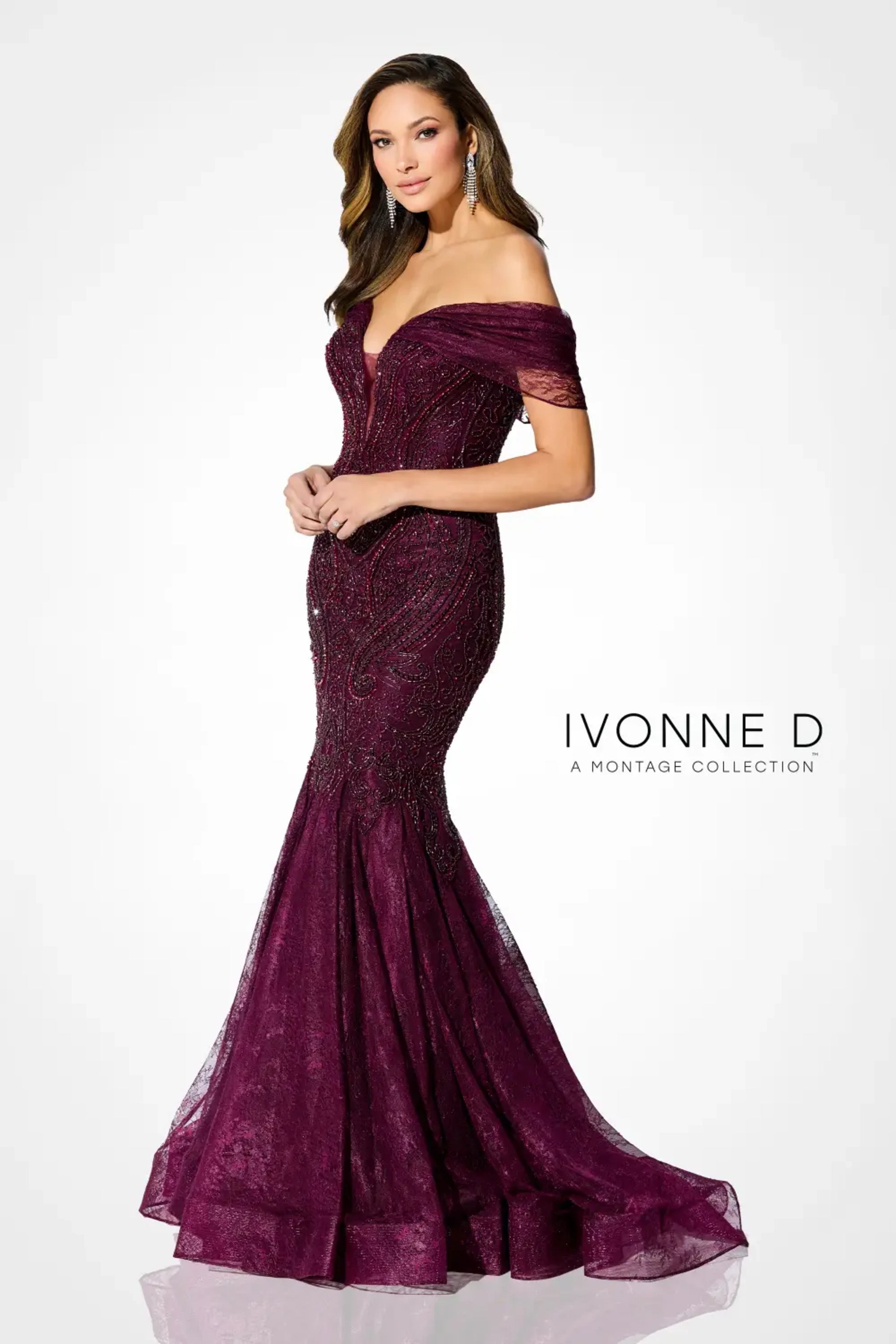 Ivonne D ID904 Long Mermaid Beaded Lace Evening Dress