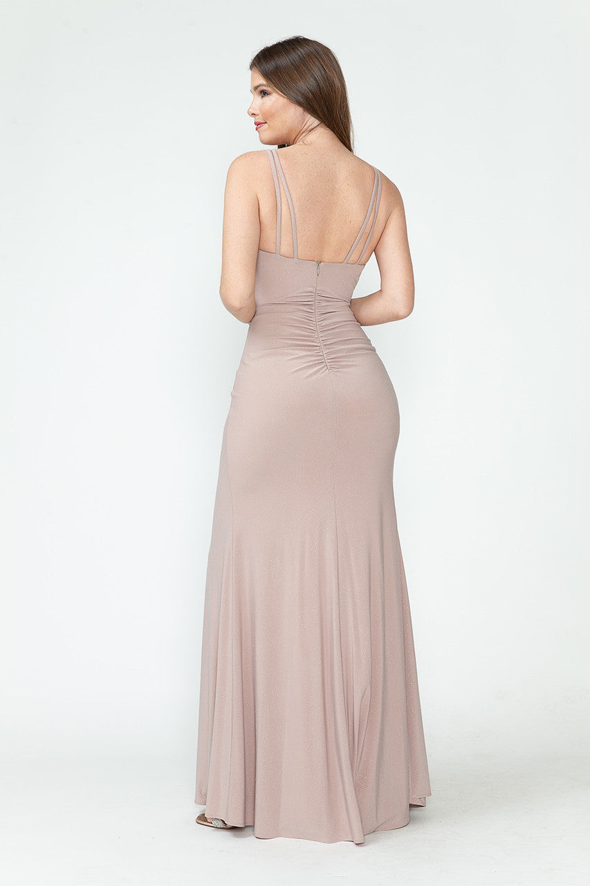 Prom Dresses Long Formal Glitter Slit Prom Dress Lenovia 5308 Khaki