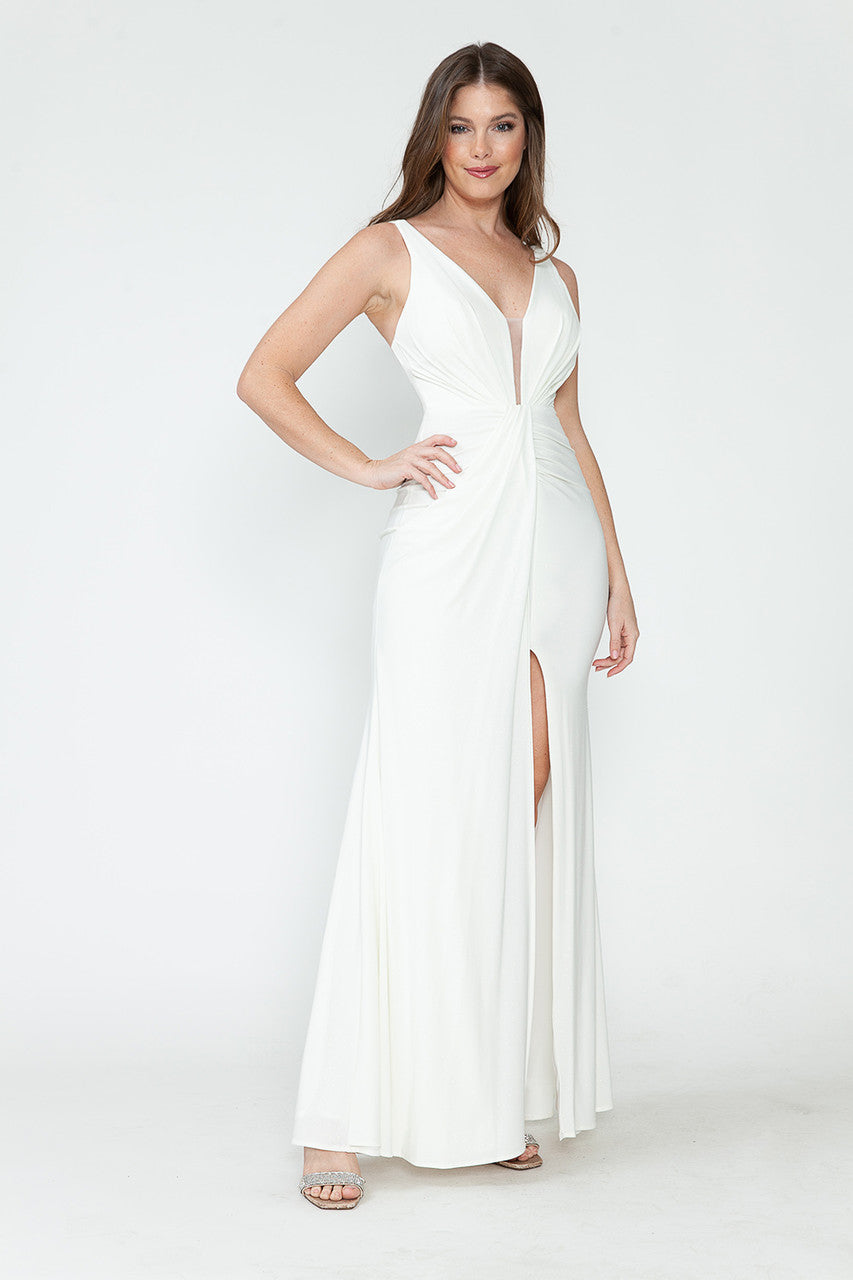 Wedding Dresses Long Glitter Slit Bridal Wedding Dress Lenovia 5308 Ivory