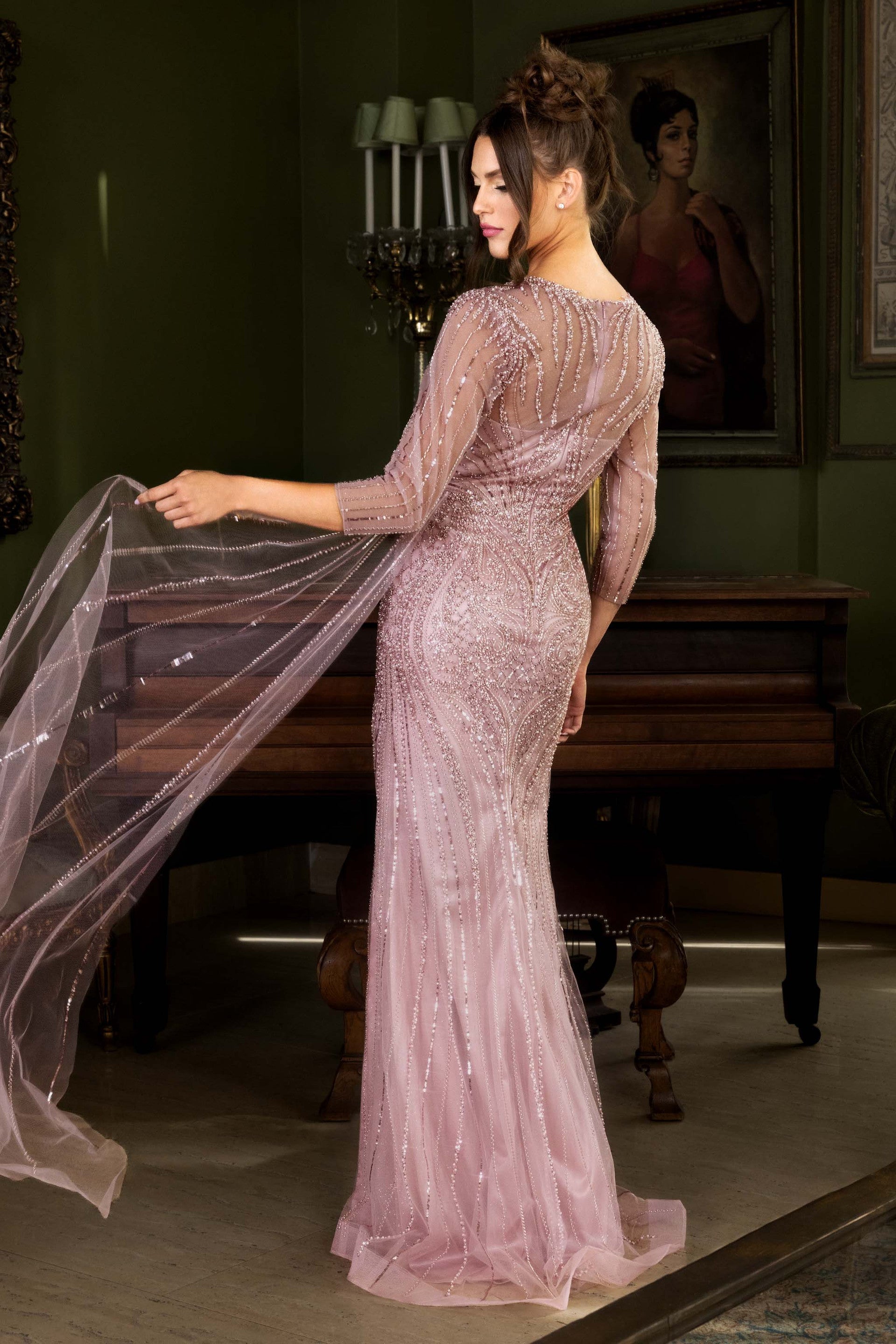 V-Neck Floor-Length Sequin Formal Mermaid Lenovia 8472