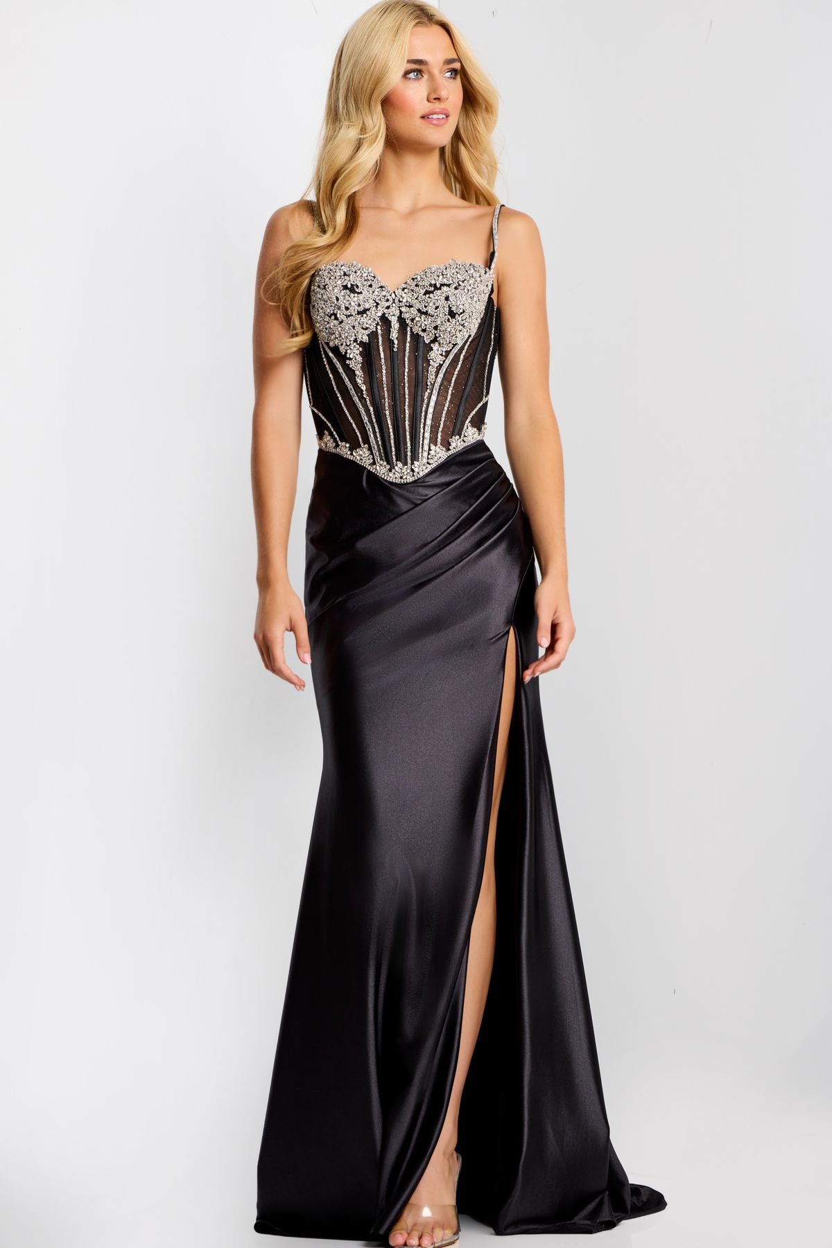 Prom Dresses Corset Fitted Beaded Formal Long Prom Dress Black