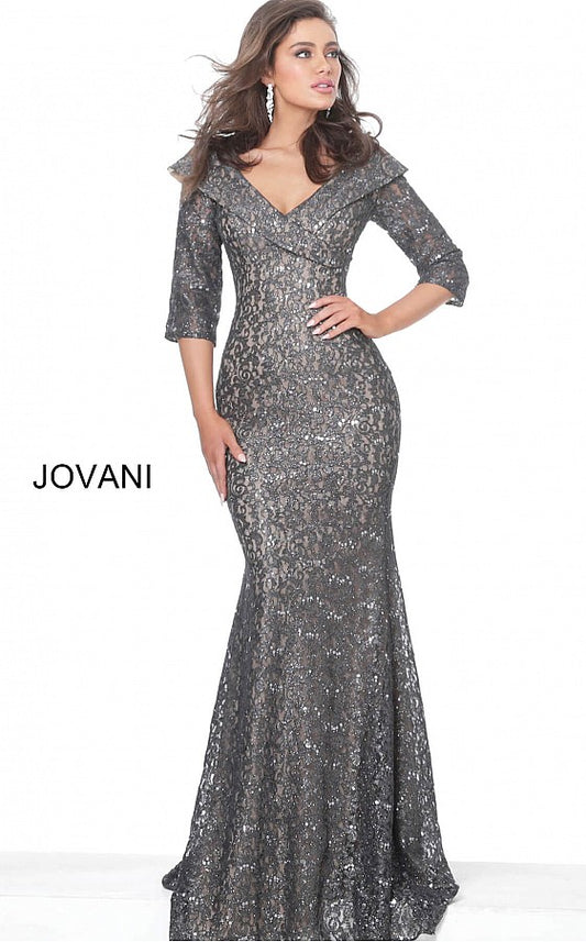 Mother of the Bride Dresses Long Formal Mother of the Bride Metallic Lace Dress Grey