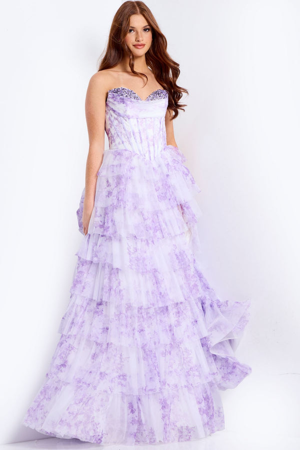 Jovani 47440 Beaded Long Formal Ruffle Print Prom Dress