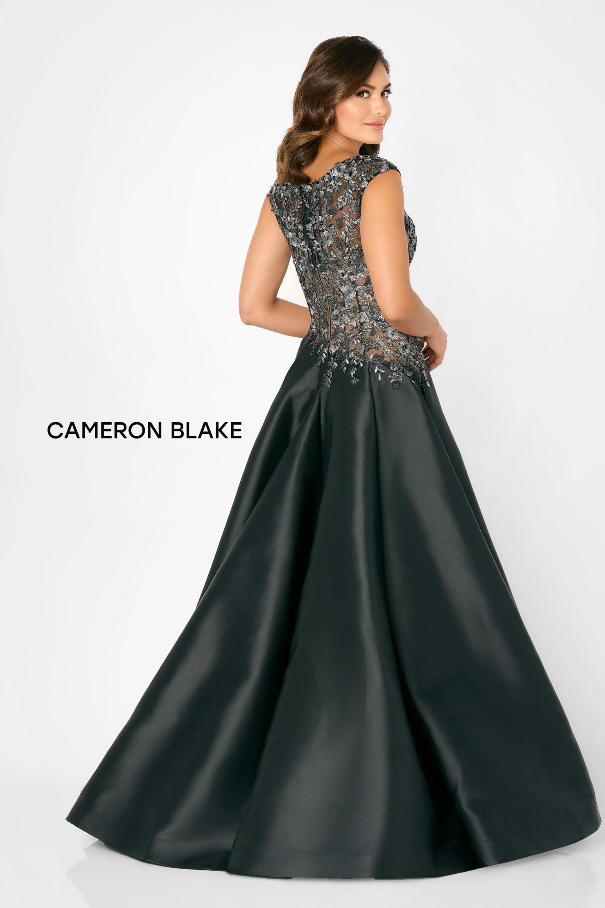 Cameron Blake CB778 Long A Line Formal Evening Floral Applique Dress