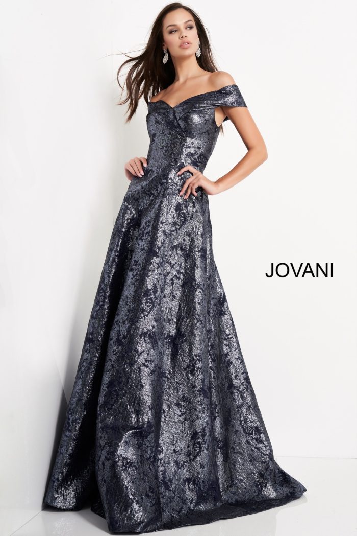 Jovani 03674 Long A Line Metallic Formal Prom Dress