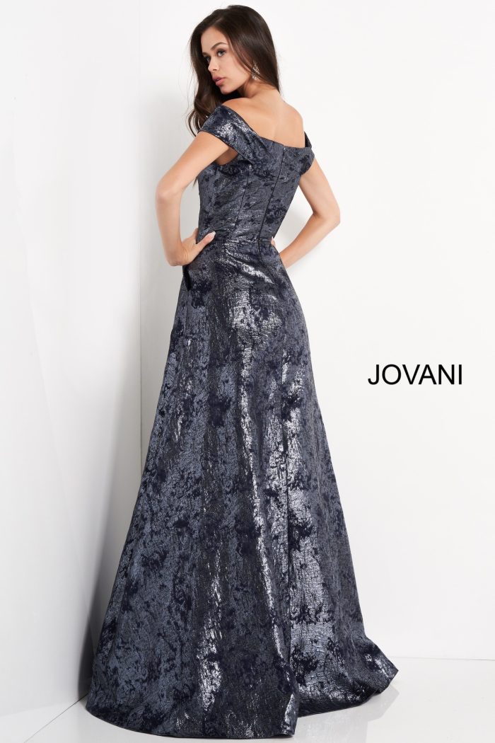 Jovani 03674 Long A Line Metallic Formal Prom Dress