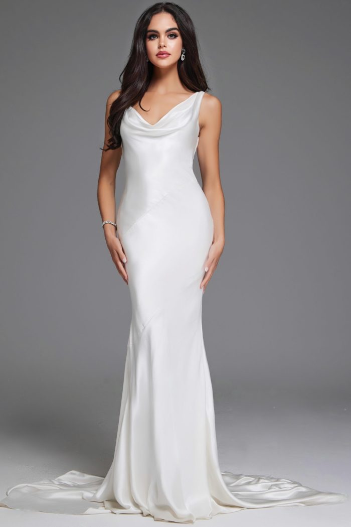 Jovani JB03910 Long Cowl Neckline Wedding Dress Jovani JB03910 Long Cowl Neckline Wedding Dress