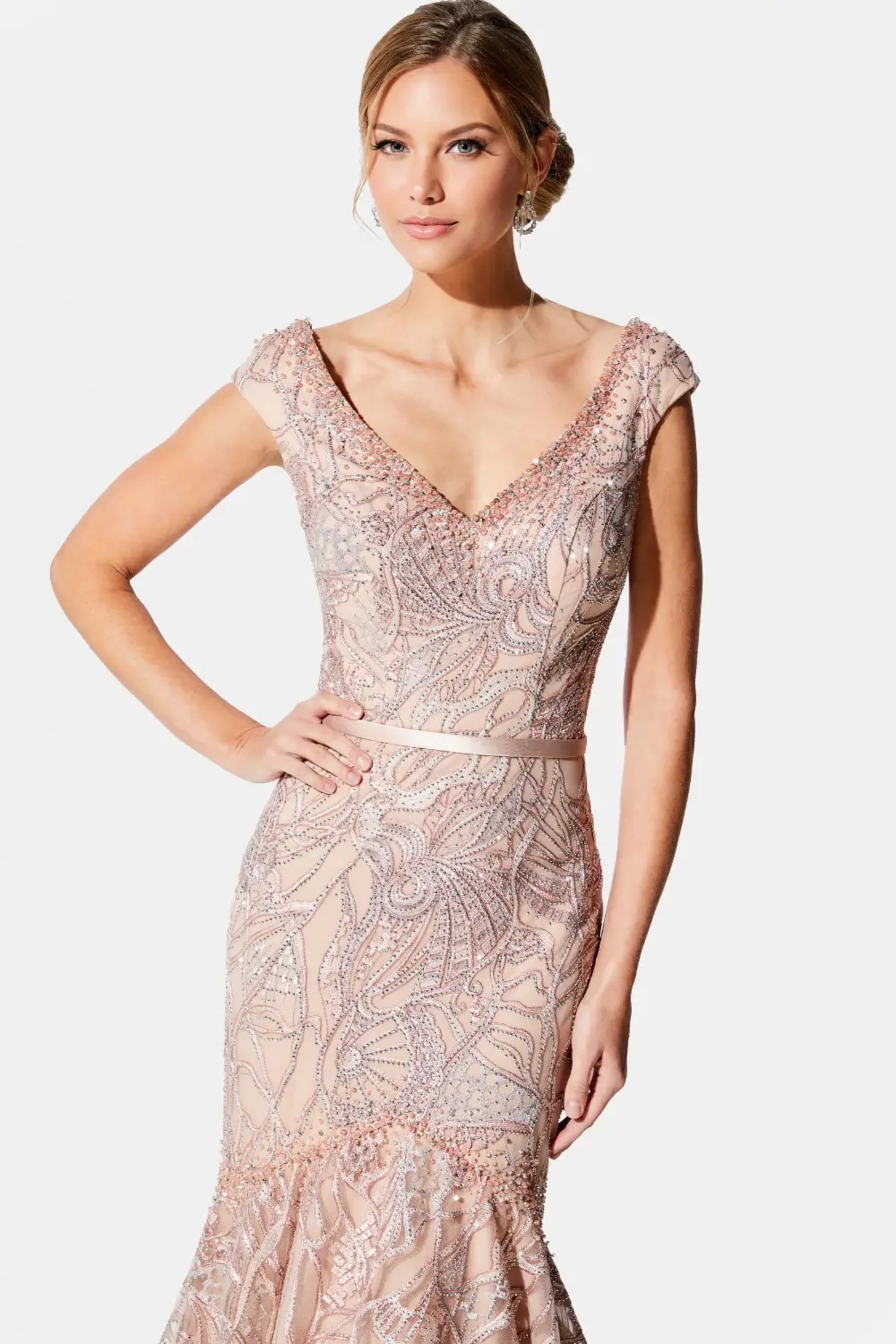 Formal Dresses Long Mother of the Bride  Formal Beaded Lace Dress Pink Topaz