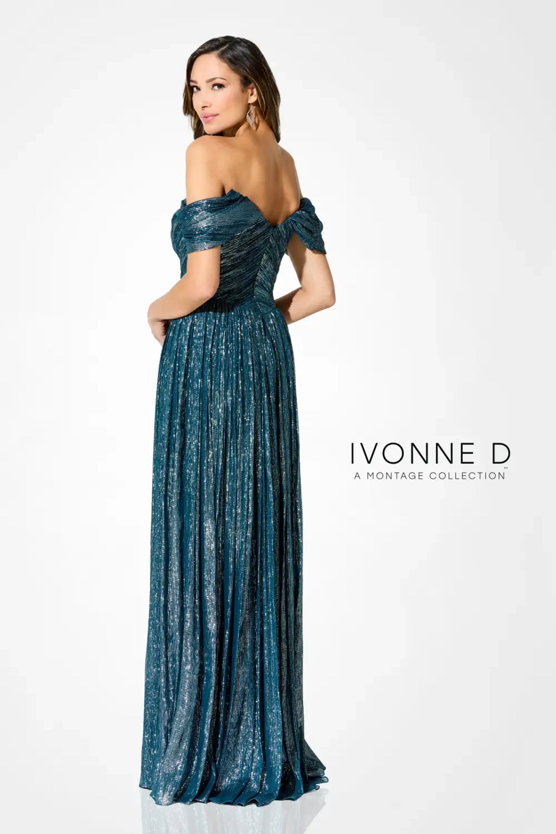Ivonne D ID918 Glitter Long Formal Pleated Evening Dress