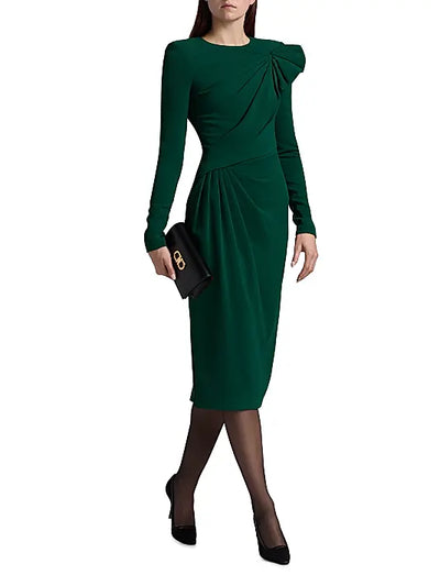 Crew High-Neck Midi Crepe Cocktail Sheath Column Badgley Mischka SC4457