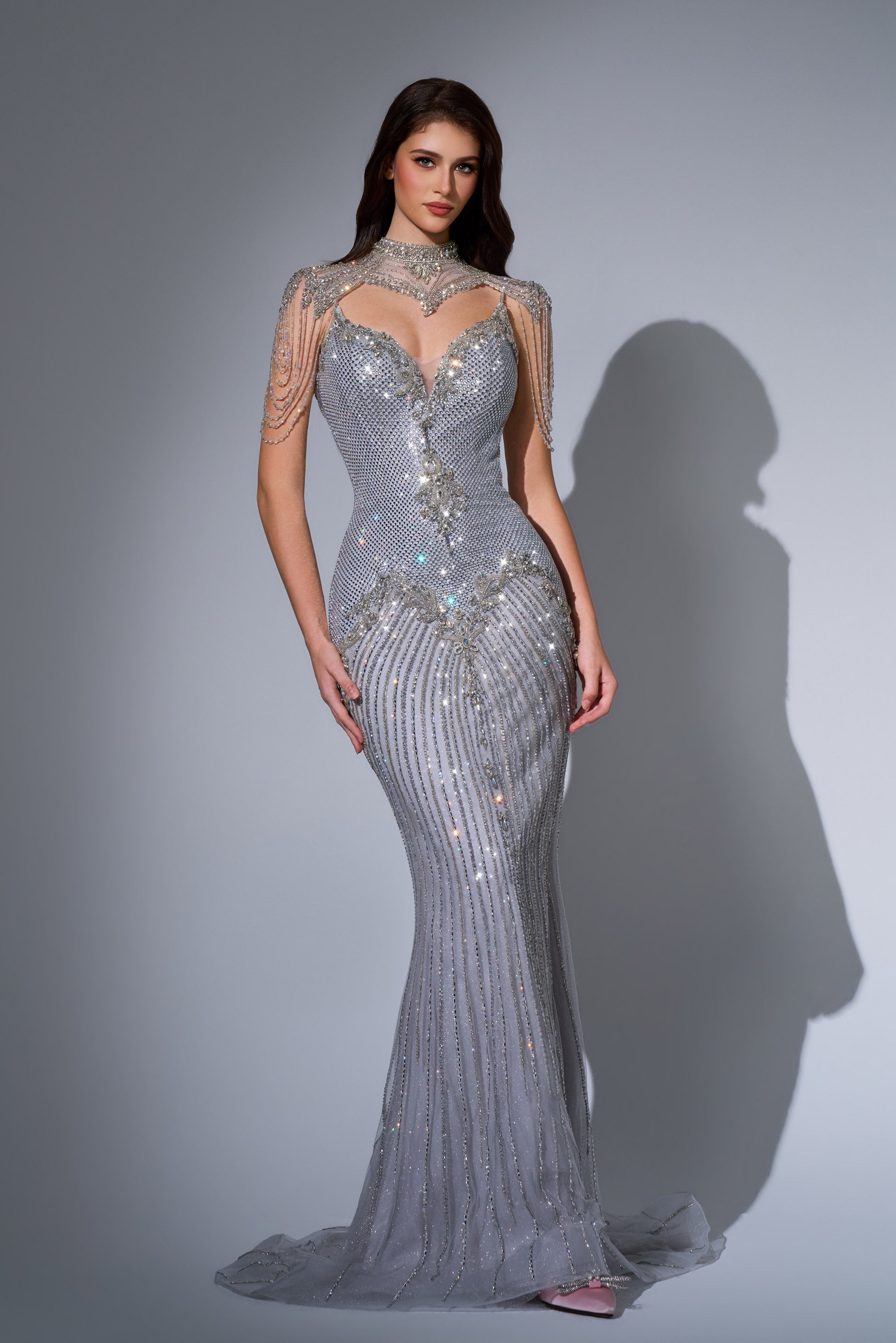 Illusion Floor-Length with Train Mesh Prom Sheath Column Luscious Delia LD11681 Pre Order