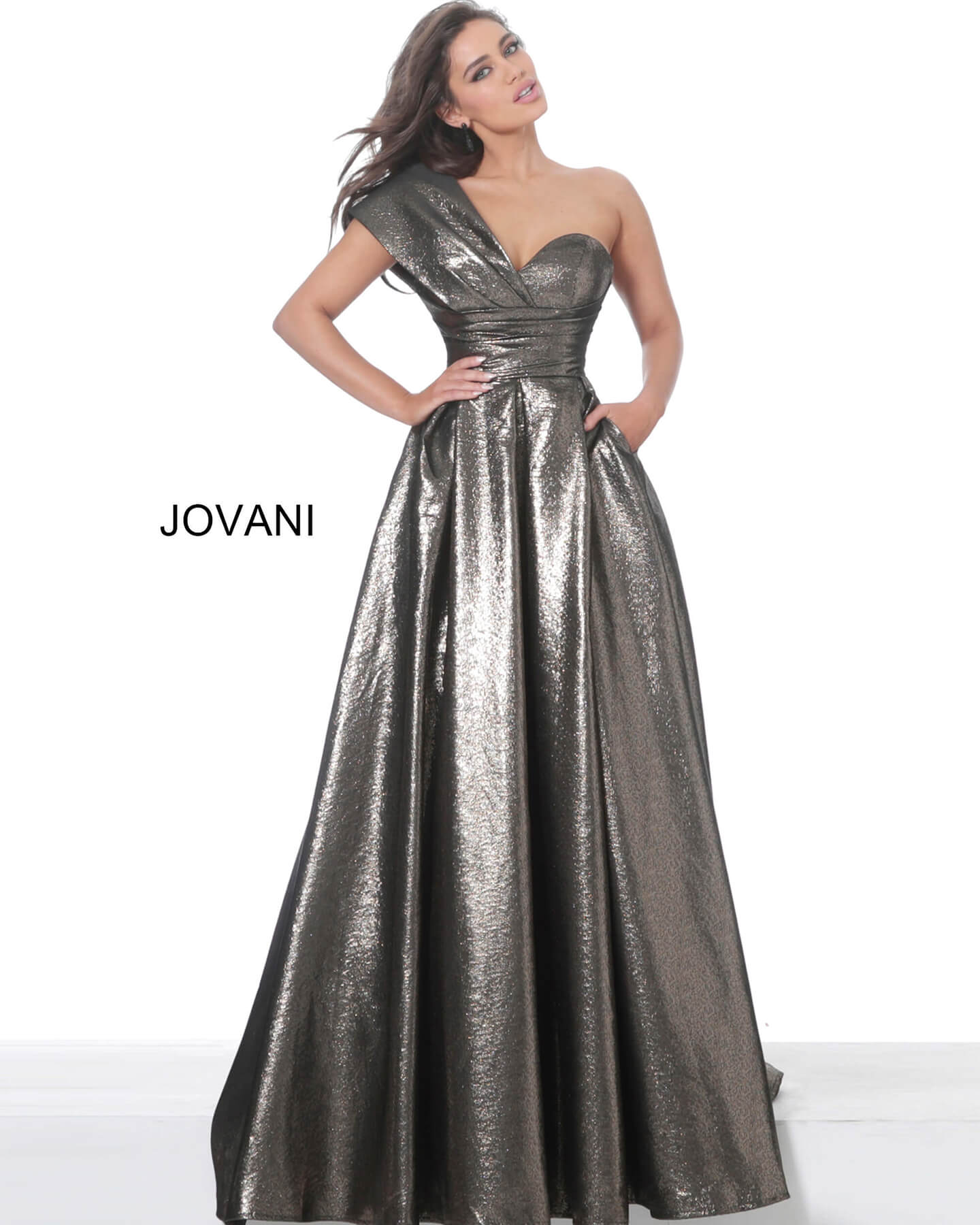 Formal Dresses Long Formal Metallic Ball Gown Prom Dress Jovani JVN04170 Bronze