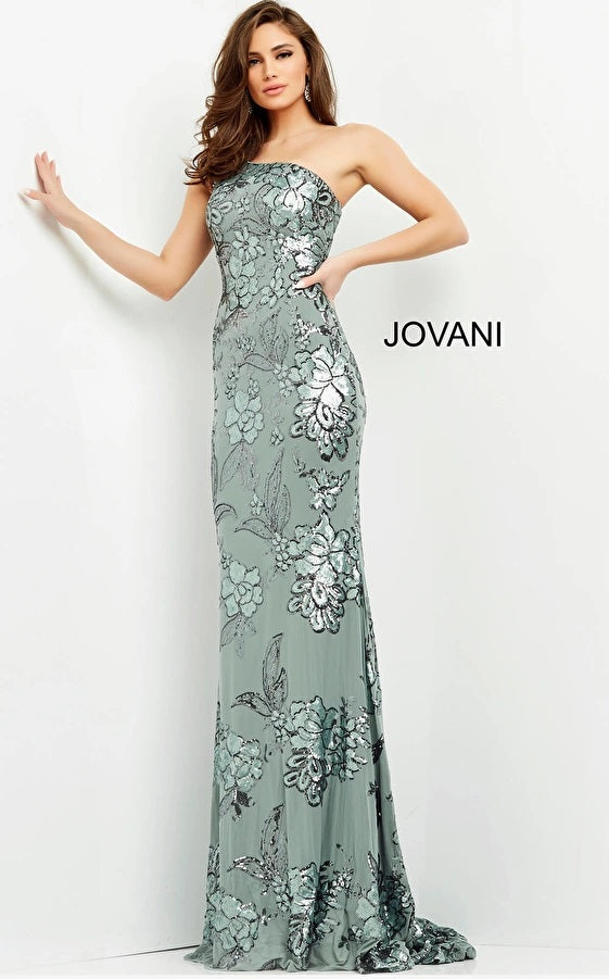 Prom Dresses Fitted Long Floral Formal Prom Sequin Dress Sage