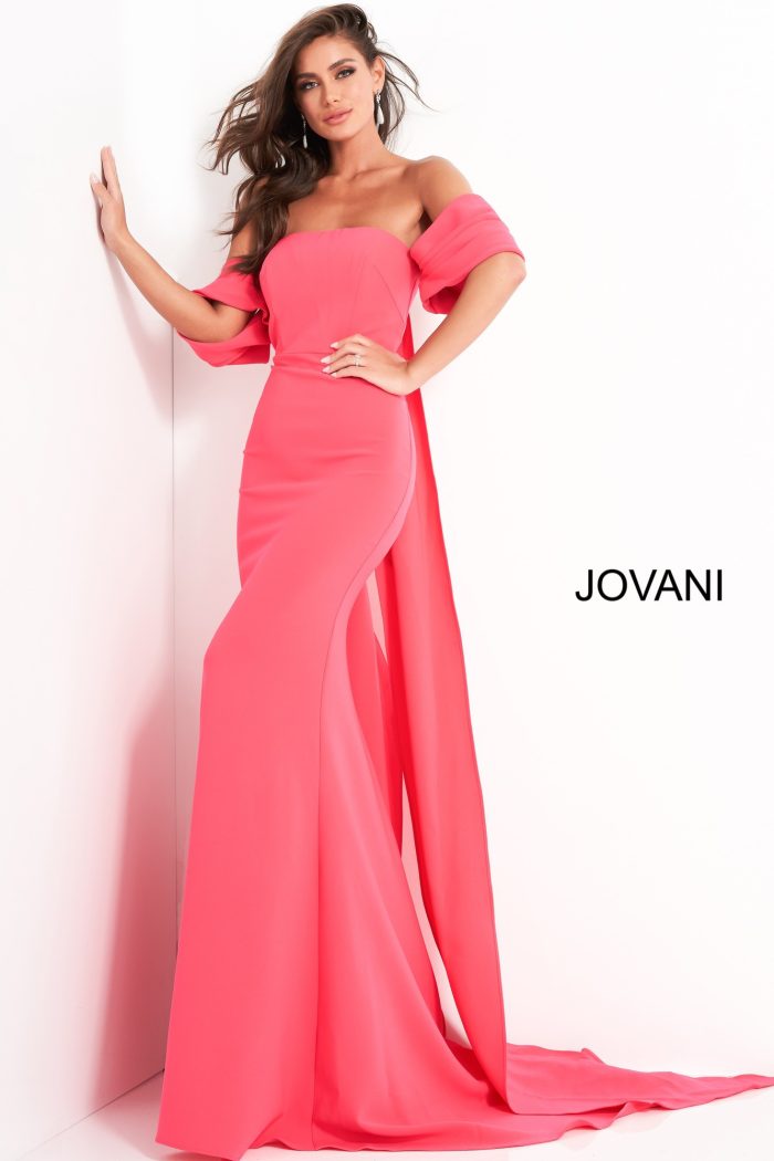 Jovani 04350 Long Mermaid Formal Cape Evening Dress