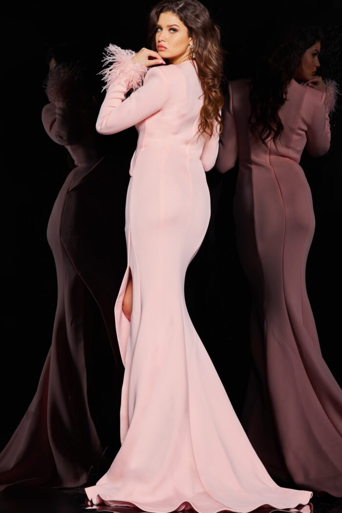 Jovani 04501 Long Ruched Slit Formal Prom Dress
