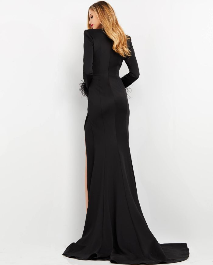 Jovani 04501 Long Ruched Slit Formal Prom Dress