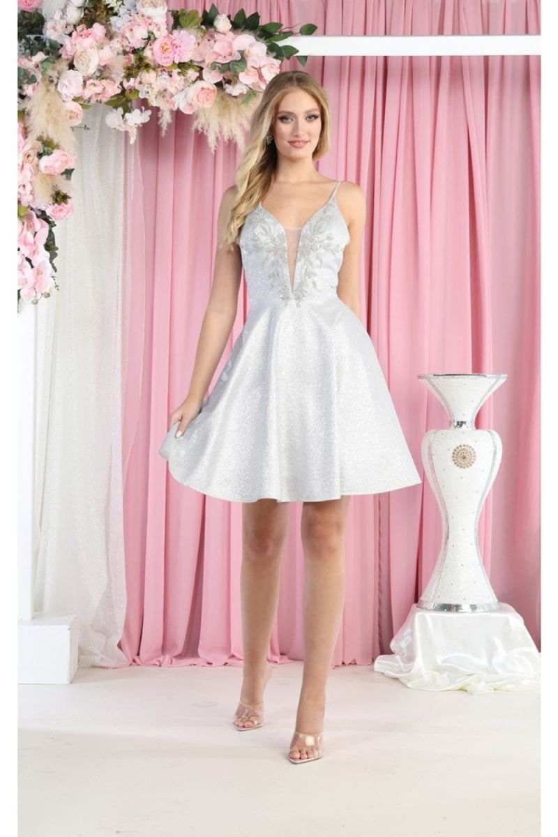 V-Neck Knee-Length Satin Cocktail A-Line May Queen 1959