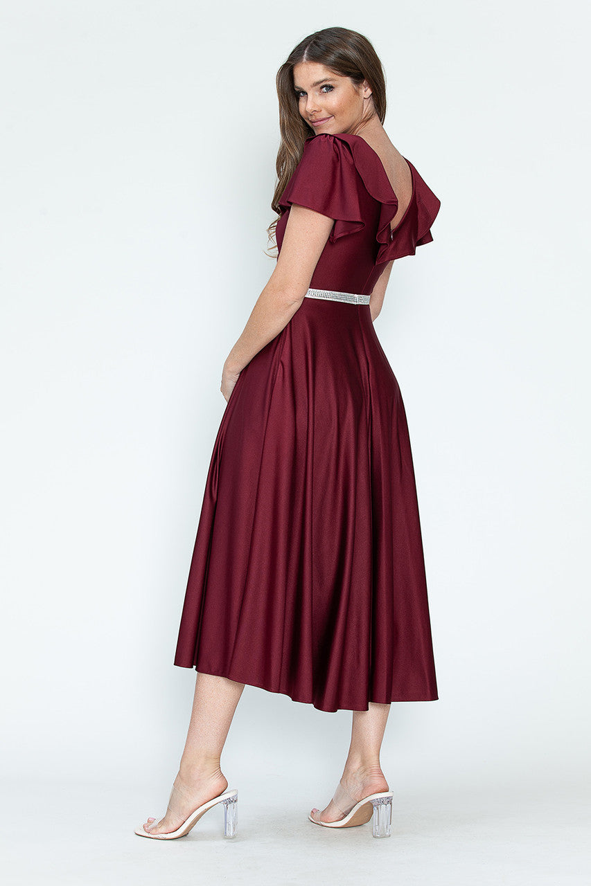 Cocktail Dresses Short Ruffle Pleated Midi Cocktail Dress Lenovia 5295 Burgundy
