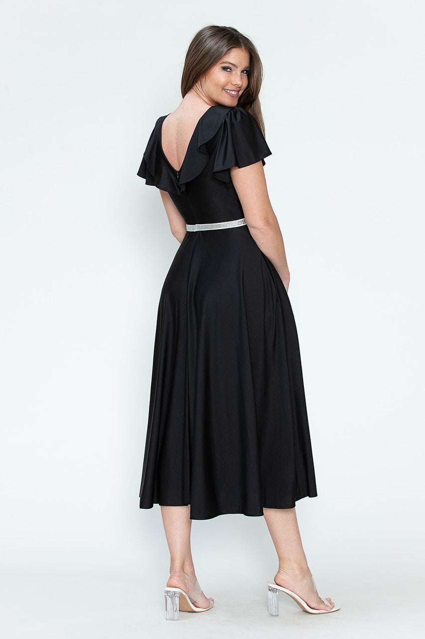 Cocktail Dresses Short Ruffle Pleated Midi Cocktail Dress Lenovia 5295 Black