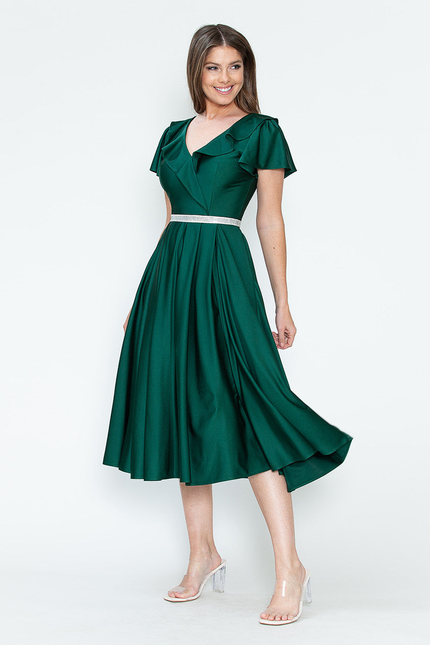 Cocktail Dresses Short Ruffle Pleated Midi Cocktail Dress Lenovia 5295 Hunter Green