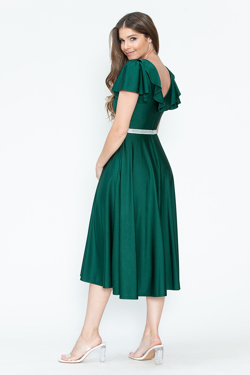 Cocktail Dresses Short Ruffle Pleated Midi Cocktail Dress Lenovia 5295 Hunter Green