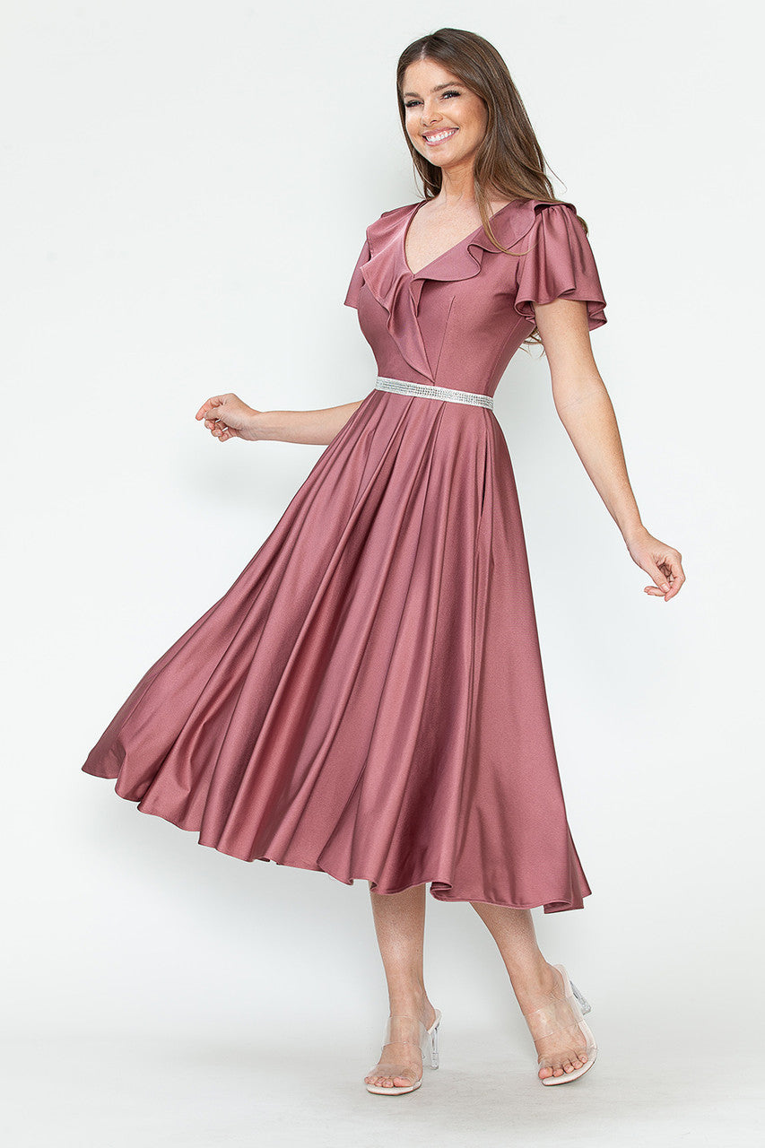 Cocktail Dresses Short Ruffle Pleated Midi Cocktail Dress Lenovia 5295 Mauve