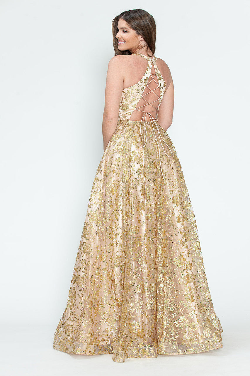 Prom Dresses Long Formal Prom Sequin A Line Dress Lenovia 8240 Champagne Gold