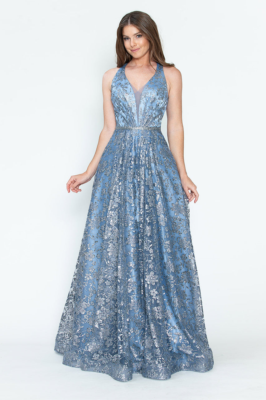 Prom Dresses Long Formal Prom Sequin A Line Dress Lenovia 8240 Denim Blue