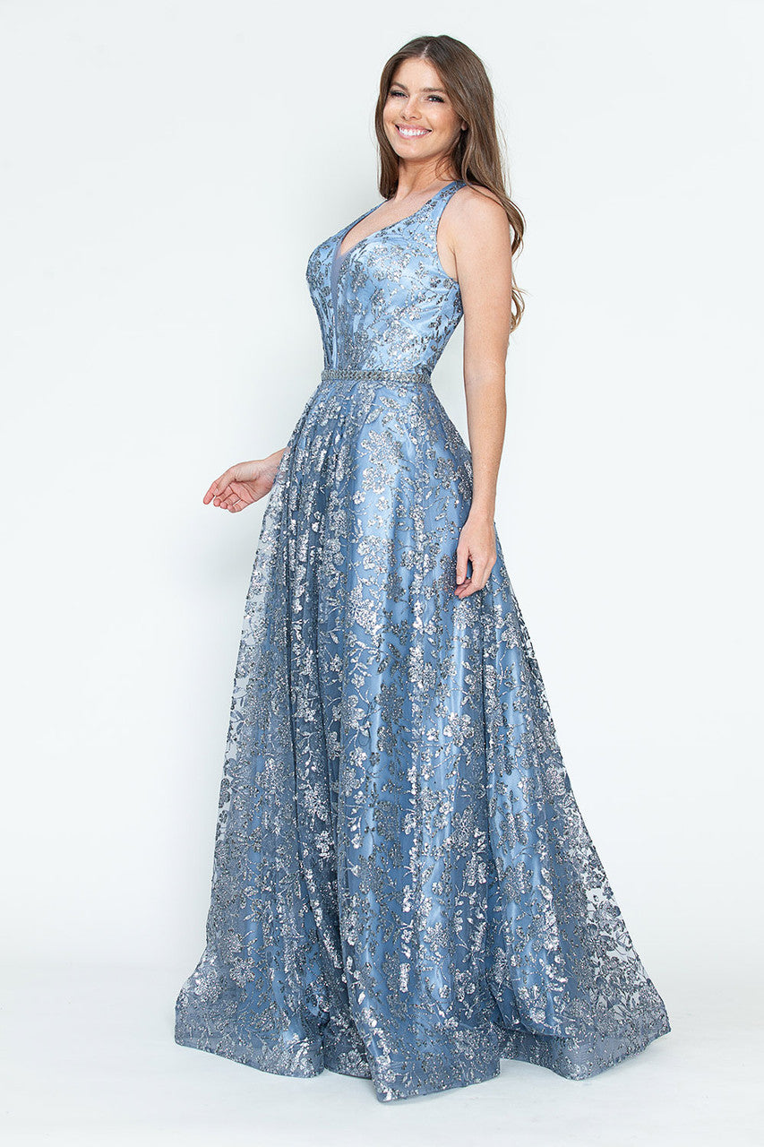 Prom Dresses Long Formal Prom Sequin A Line Dress Lenovia 8240 Denim Blue