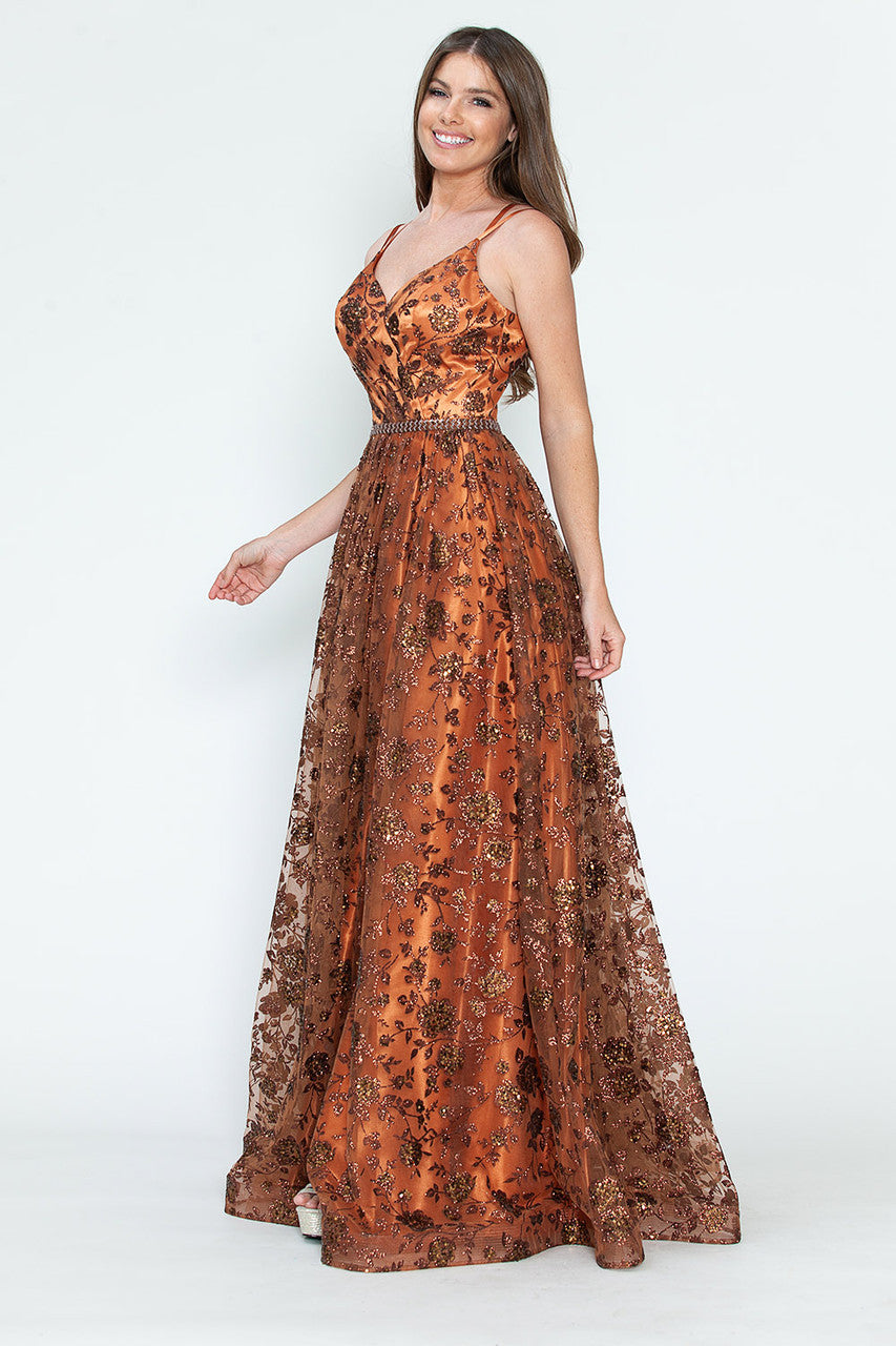 Prom Dresses Glitter Corset Long Formal Floral Prom Dress Lenovia 8235 Sienna