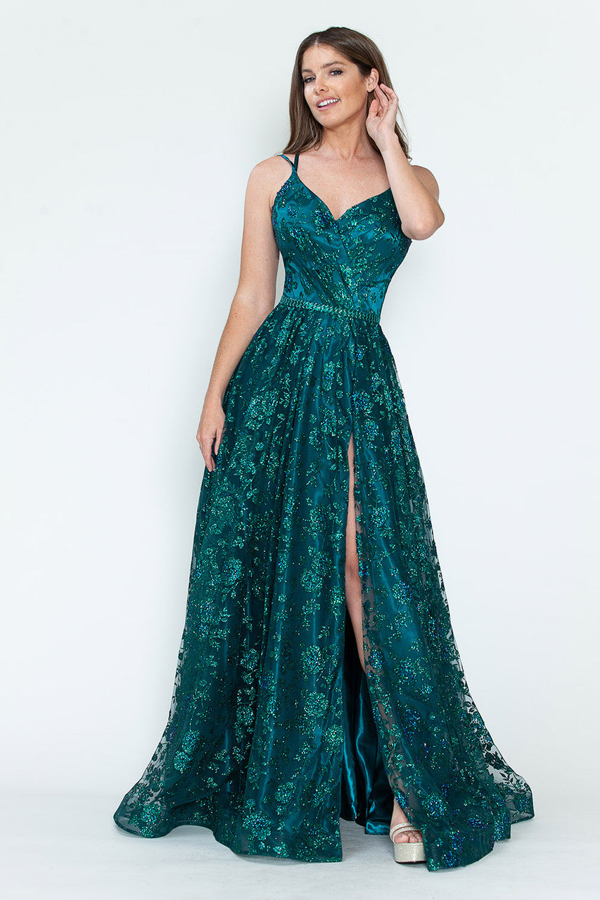 Prom Dresses Glitter Corset Long Formal Floral Prom Dress Lenovia 8235 Hunter Green