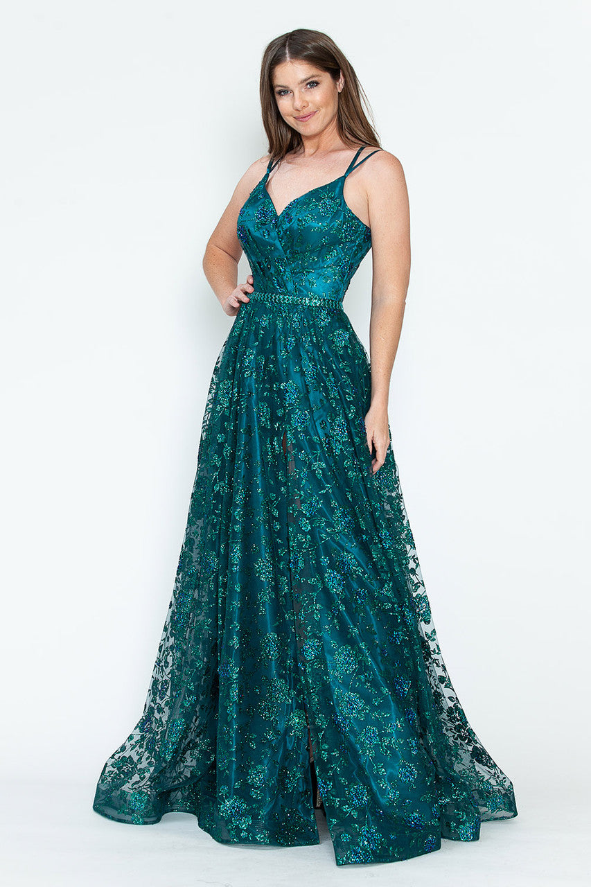 Prom Dresses Glitter Corset Long Formal Floral Prom Dress Lenovia 8235 Hunter Green