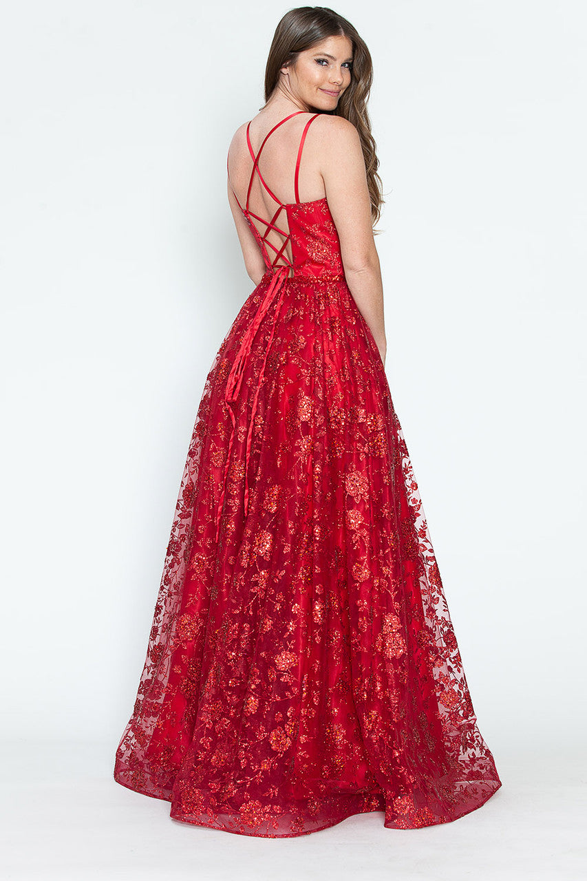 Prom Dresses Glitter Corset Long Formal Floral Prom Dress Lenovia 8235 Wine
