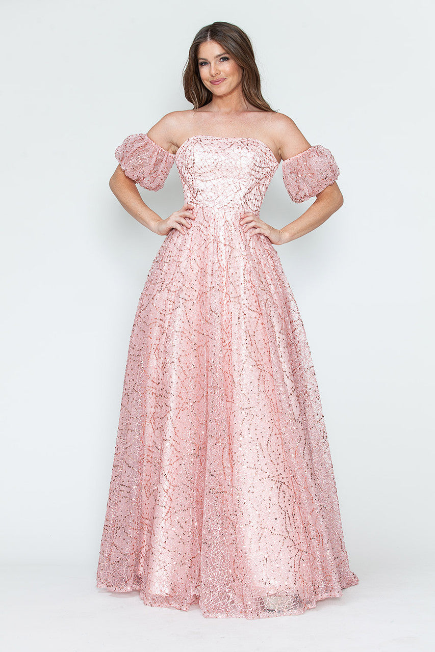 Formal Dresses Long Formal A Line Prom Glitter Dress Lenovia 8242 Blush