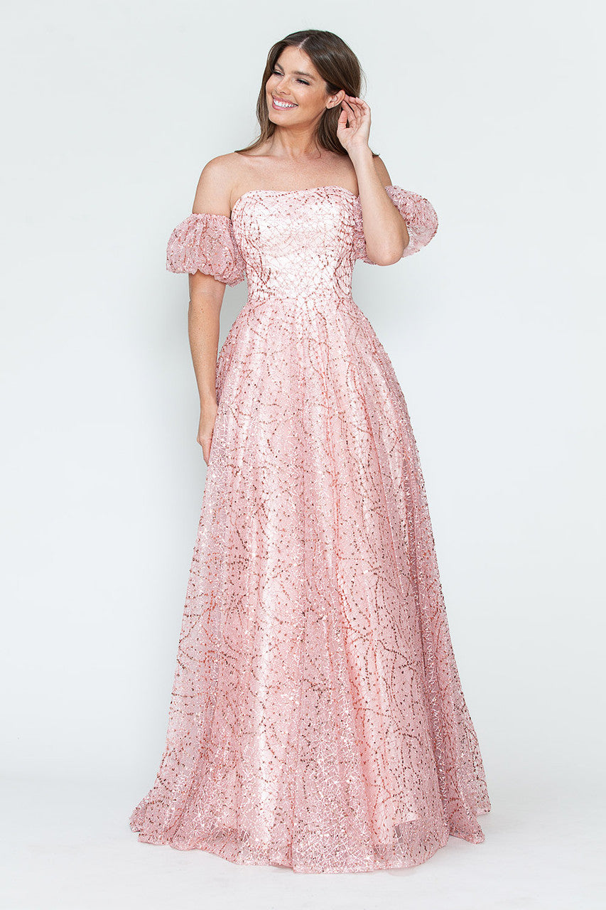 Formal Dresses Long Formal A Line Prom Glitter Dress Lenovia 8242 Blush