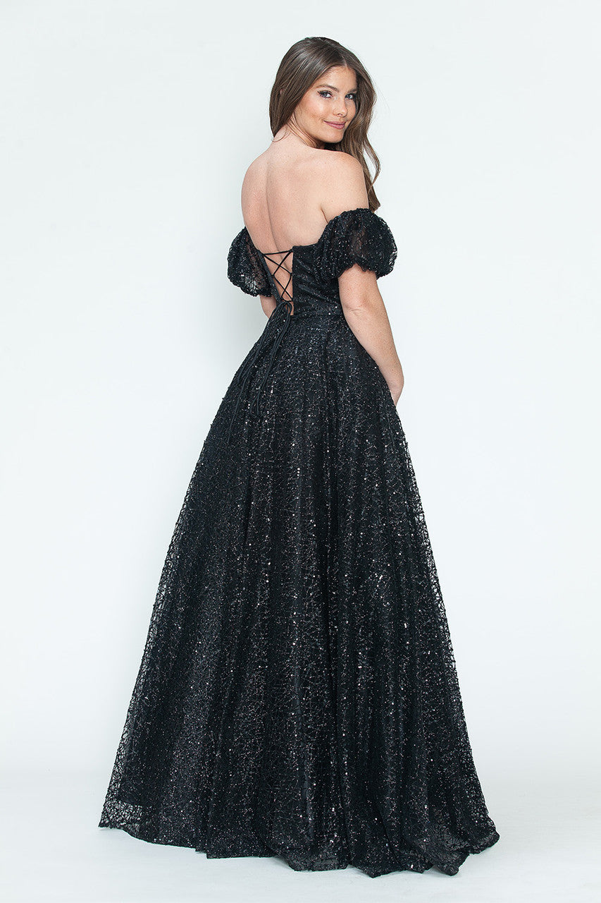 Formal Dresses Long Formal A Line Prom Glitter Dress Lenovia 8242 Black
