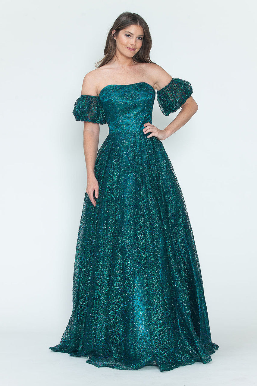 Formal Dresses Long Formal A Line Prom Glitter Dress Lenovia 8242 Hunter Green